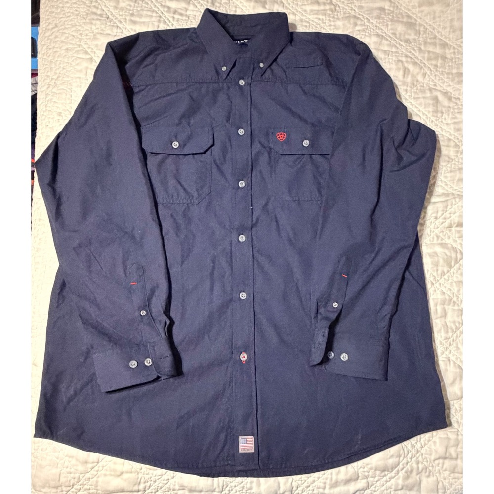 Ariat FR Glenguard Work Shirt Mens XL Navy Blue Flame Resistant CAT 2 Buttonup